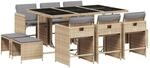 vidaXL 11-Tlg Garten-Essgruppe mit Kissen Beigemischung Poly Rattan 3211152