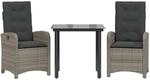 vidaXL 3-Tlg Garten-Essgruppe mit Kissen Grau Poly Rattan 3212360