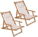 Juskys 2er Set Akazienholz Strandliege Tavira Creme