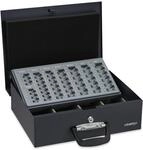 Relaxdays Geldkassette Stahl Schwarz Abschlie&szlig;bar mit Euro M&uuml;nzz&auml;hlbrett 36 cm x