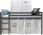 Homestyle4u Hochbett 90x200 mit Vorhang und Tunnel in Grau Sterne 1876