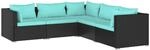 vidaXL 5-tlg Garten-Lounge-Set mit Kissen Poly Rattan Schwarz Modell 44