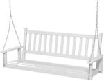 Costway H&auml;ngebank Aus Massivholz 3-Sitzer Gartenschaukel Zum Aufh&auml;ngen Wei&szlig;