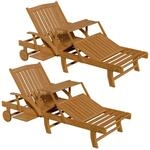Juskys 2er Set Akazienholz Sonnenliege SunScape mit R&auml;dern und Tisch