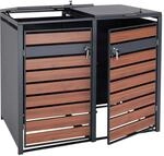 PROREGAL M&uuml;lltonnenbox 2er 117x132x80cm Anthrazit Kirsche-Holzoptik Dunkelbraun
