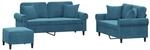 vidaXL 3-Tlg Sofagarnitur mit Kissen Blau Samt 3202249