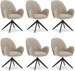 Homestyle4u Polsterstuhl 6er Set Boucl&eacute; Leder Beige Drehbar 3074