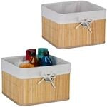 Relaxdays Aufbewahrungskorb Set Bambus Natur Mit Stoffeinlage 2er Pack 20 cm x 31 cm