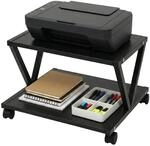 Relaxdays Druckerst&auml;nder MDF Stahl Schwarz mit Rollen Stapelbar 28 cm x 44 cm x 28