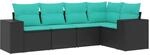 vidaXL 5-Tlg Gartensofa-Set mit Kissen Schwarzes Polyrattan 3222526