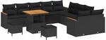 vidaXL 13-Teiliges Garten-Sofaset mit Kissen Schwarzes Poly Rattan Akazie 3363099