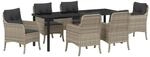 vidaXL 7-Teiliges Garten-Ess-Set mit Kissen Hellgrau Poly Rattan 3380188