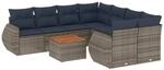 vidaXL 9-Tlg Gartensofa-Set mit Kissen Grau Polyrattan 3224934