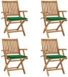 vidaXL Klappbare Gartenst&uuml;hle mit Kissen 4 Stk Massivholz Teak 3072728