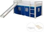 Homestyle4u Hochbett 90x200 mit Vorhang Lattenrost Matratze Rutsche in Wei&szlig;...