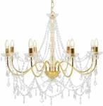 vidaXL Kronleuchter mit Perlen Golden 8 x E14-Fassungen 281607