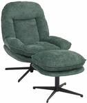 MCW Relaxsessel mit Hocker P32 Drehbar Metall Stoff/Textil Chenille Gr&uuml;n