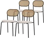 ML-Design Esszimmerst&uuml;hle 4Er Set Beige mit Rattan R&uuml;ckenlehne Gepolsterte