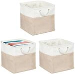 Relaxdays Aufbewahrungskorb Leinen Beige 3er Set 33 cm x 33 cm x 33 cm