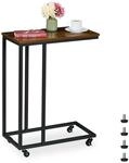 Relaxdays Beistelltisch Stahl MDF Schwarz Rollbar 79 cm x 60 cm x 30 cm 4,5 kg