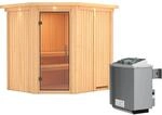 Karibu Sauna Swenna, Ofen, integrierte Steuerung, Glast&uuml;r, LED-Dachkranz