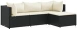 vidaXL 4-Tlg Garten-Lounge-Set mit Kissen Schwarz Poly Rattan 3308048