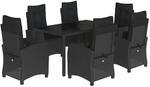 vidaXL 7-Tlg Garten-Essgruppe mit Kissen Schwarz Poly Rattan 3212639