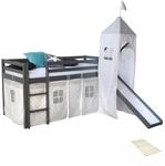 Homestyle4u Kinderhochbett 90x200 Grau mit Lattenrost Rutsche 2780