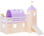 Homestyle4u Kinder Hochbett 90x200 Rutsche Vorhang Tunnel Lila Peach 2953