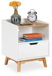 Relaxdays Nachttisch MDF Holz Wei&szlig; Natur mit 1 Schublade mit Offenem Fach 50 cm x 43