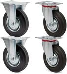 Wiltec Transportrollen Set 200mm 150kg 2x Lenkrolle 2x Bockrolle Vollgummirad