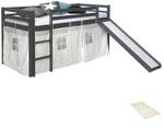 Homestyle4u Kinderhochbett 90x200 Grau mit Lattenrost Rutsche 2779