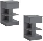 SoBuy 2er Set Nachttisch mit Schublade und 2 Ablagen Beistelltisch 39x65x39cm Grau
