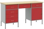 vidaXL Werkbank 3-Tlg Rot 150 x 55 x 85 cm Ingenieure Holz und Stahl 3321379