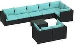 vidaXL 9-Tlg Garten-Lounge-Set mit Kissen Schwarz Poly Rattan 3102489