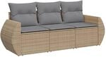 vidaXL 3-Tlg Garten-Sofagarnitur mit Kissen Beige Poly Rattan 3221058