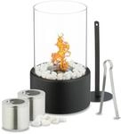 Relaxdays Tischkamin Stahl Glas Edelstahl Transparent Schwarz f&uuml;r Innen und Au&szlig;en