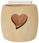Erst-Holz Zirben Teelichthalter mit Glas und Ausschnitt Stern Herz