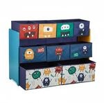Relaxdays Kinderregal Monster MDF Stahl Vliesstoff Mehrfarbig mit 9 Boxen 70 cm x