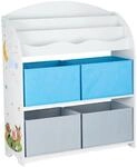 Relaxdays Kinderregal Spanplatte Stoff Bunt mit 4 Stoffboxen 98 cm x 82,5 cm x 30 cm