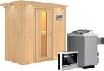 Karibu Sauna Vera + Ofen ext. Strg. Easy, Holz-Glast&uuml;r, LED-Dachkranz