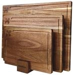 Relaxdays Schneidebrett Set Akazienholz Braun Rutschfest mit St&auml;nder 40 cm x 30 cm x