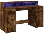 vidaXL LED-Schreibtisch R&auml;uchereiche 140x55x91 cm Holzwerkstoff 3309424