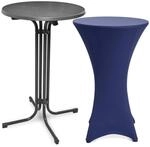 Beautissu Bellini Stehtisch &Oslash; 70cm Grau mit Stella Stehtischhusse &Oslash; 70cm Blau