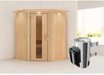 Karibu Sauna mit Ofen integrierte Stg.LED-Dachkranz Natur