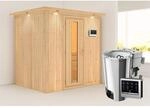 Karibu Sauna Finja mit Bio-Ofen externe Stg.Easy LED-Dachkranz Natur