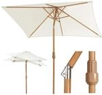 Sekey Sonnenschirm 200 x 150 cm Holzoptik Knickbar UPF 50 Gartenschirm Garten