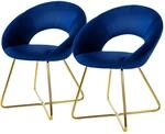 ML-Design Esszimmerst&uuml;hle 2Er Set Blau Samt Polsterstuhl mit Runder R&uuml;ckenlehne