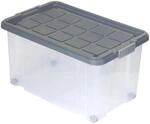 BigDean Eurobox mit Deckel und Rollen 60 X 40 X 33 cm Stahlgrau Griffe Silber