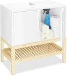 Relaxdays Waschbeckenunterschrank Bambus MDF Wei&szlig; Natur mit Ablage mit